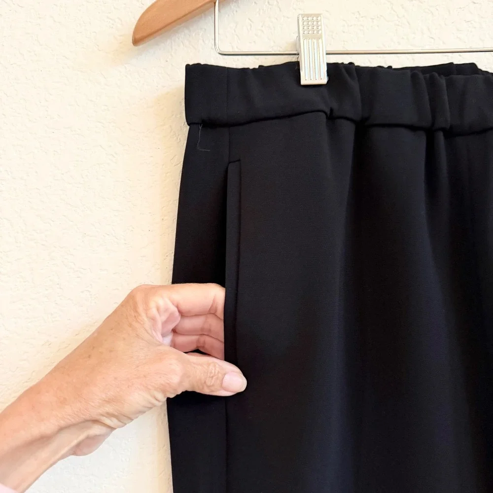 Theory Thorene Admiral Crepe Tapered Dress Pants Black Elastic Waist Size L